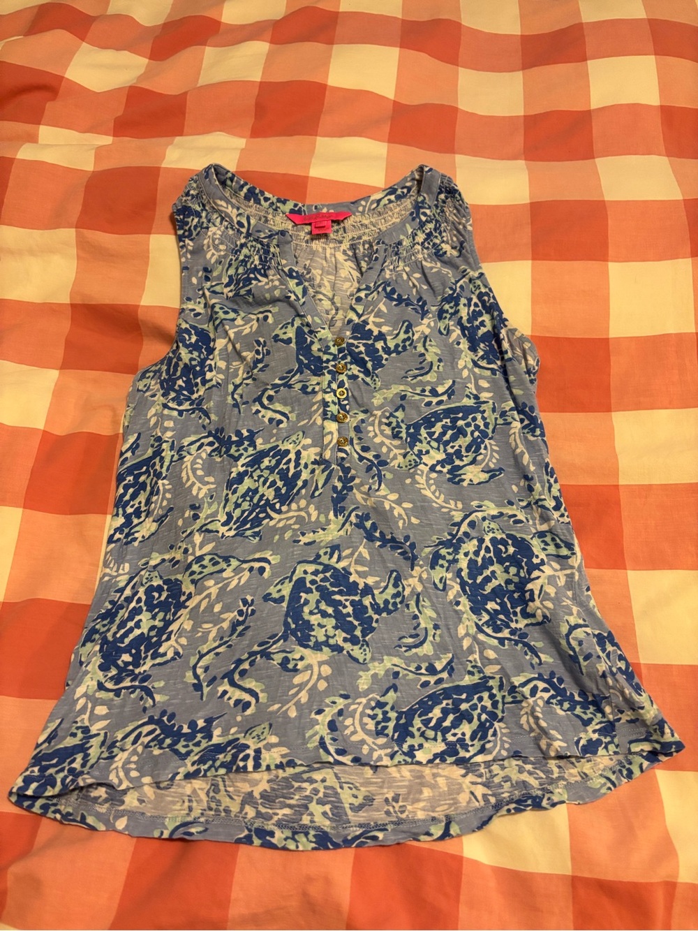 Lilly Pulitzer Essie Blue Peri Print Turtley Awesome Tunic Tank Top Size S